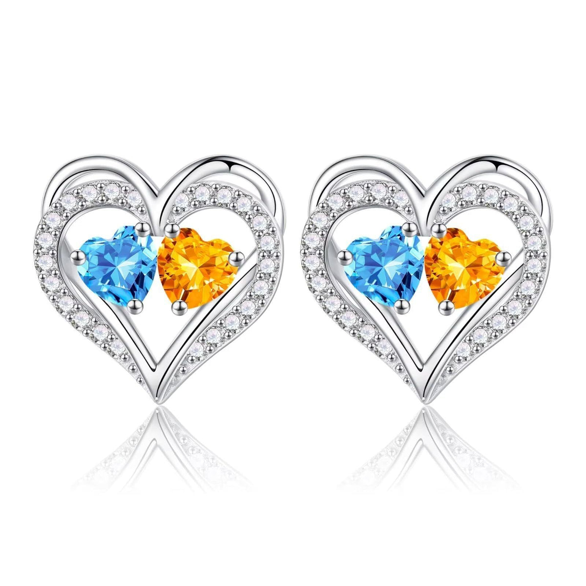Sterling Silver Birthstone Heart Earrings