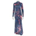 Charm Women Printed Wear Color Matching Hip Dress Sexy Stand up Collar Long Sleeve Waist Tight Dress