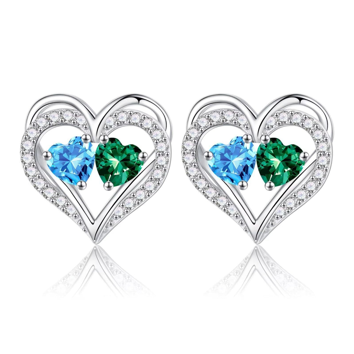 Sterling Silver Birthstone Heart Earrings