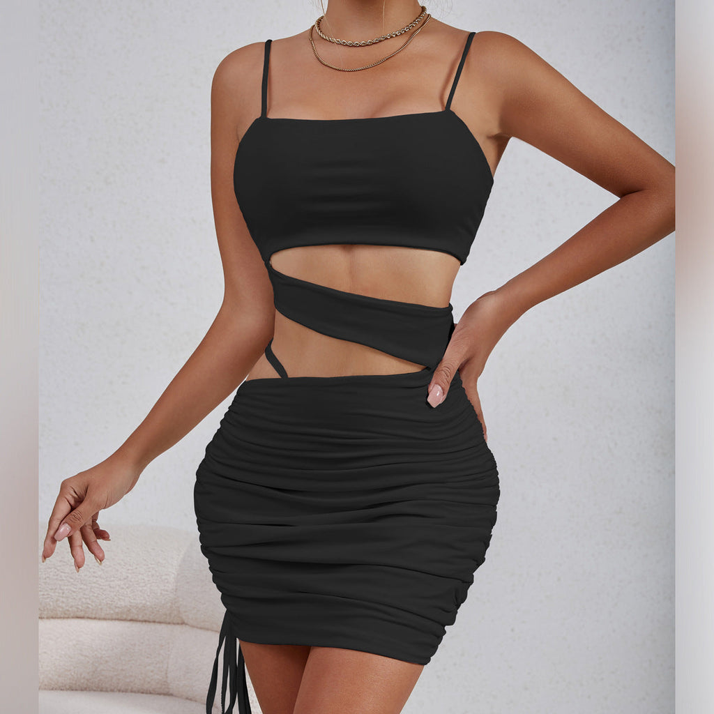 Summer Women Clothes Sexy Hollow Out Cutout out Camisole Pleated Dress