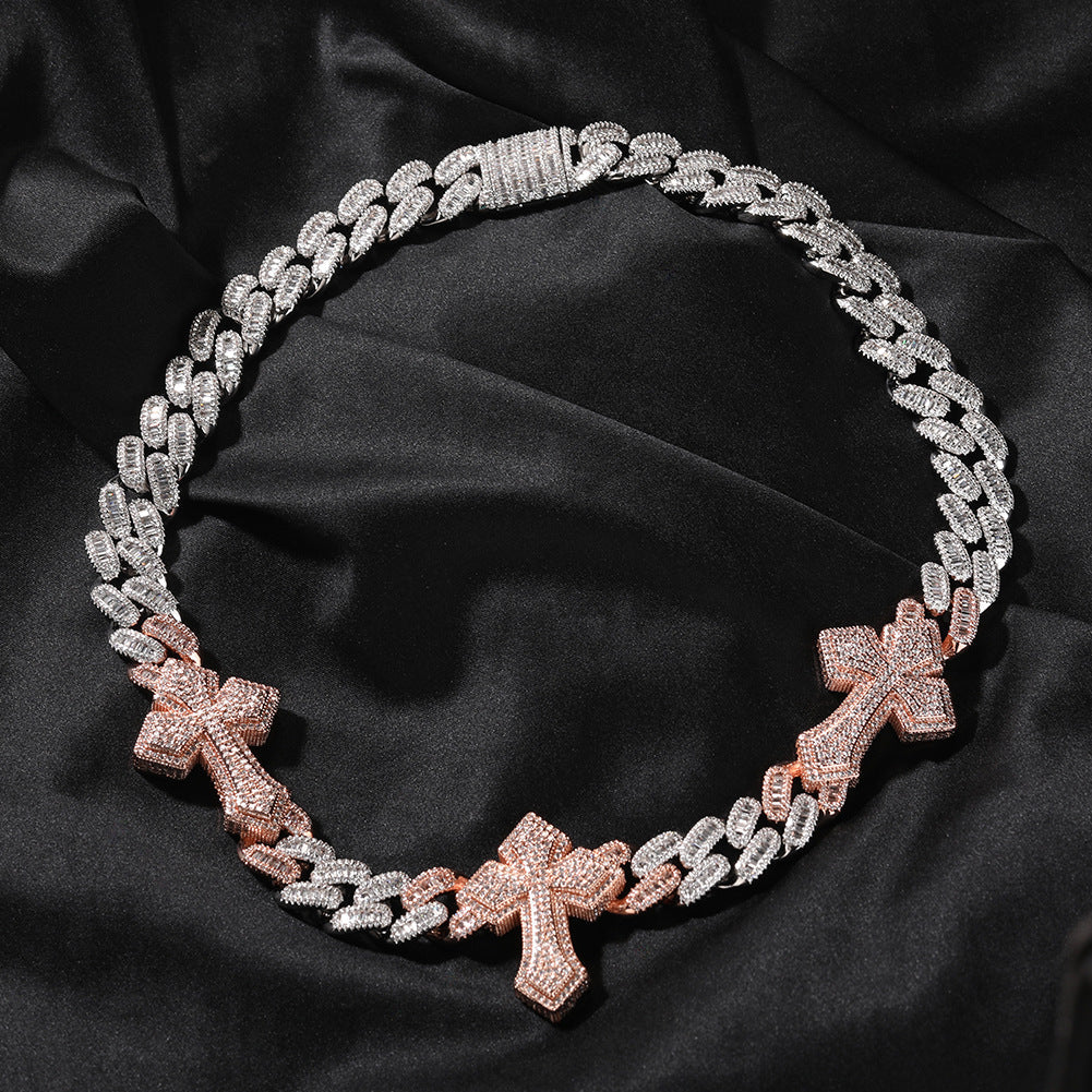 mens gold cross cuban link chain necklace