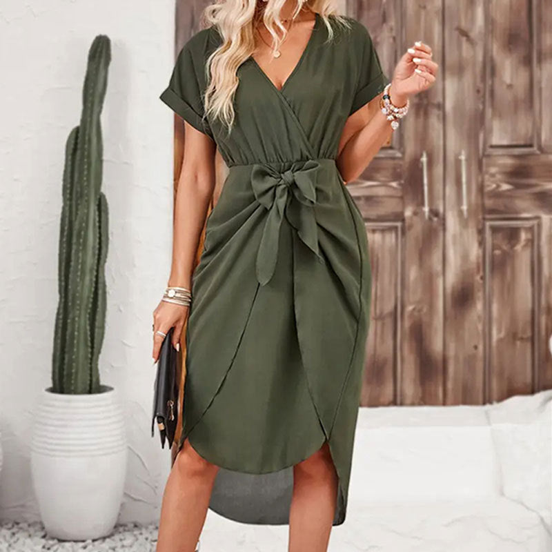 Solid Color Slit Stomach Blanket Short Short Sleeve Loose Bundle Dress Spring Autumn Senior Women Clothing