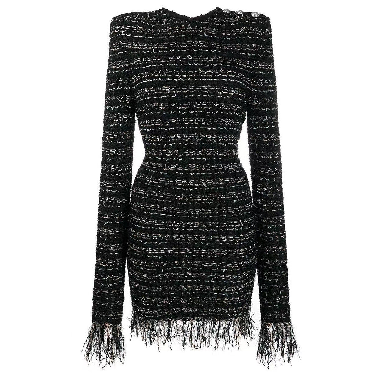 Bright Silk Woolen Fringe Long Sleeved Slim Fit Short Dress High Quality Women Clothing