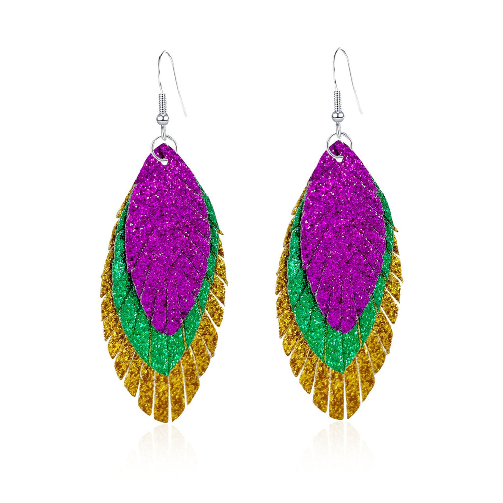 Bohemian Geometric Drop Earrings - Lightweight Feather, Leaf & Multi-Color Fringe Triple Tassel Dangles