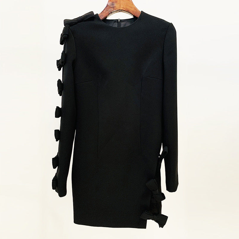 Early Autumn Star Personality Asymmetric Hollow Out Cutout Bow Dress Small Dress