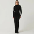 Autumn Winter Sexy Slimming Beam Waist Solid Color Maxi Dress Pleated Dress Women