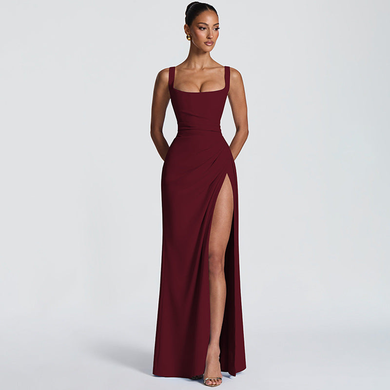 Women Evening Dress Maxi Dress Summer Sexy Strap Backless High Slit Dress