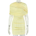 Slimming Solid Color Women Pleated Simple Fashionmonger Hip Dress Shopping Waist Travel Short Dress