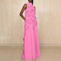 Elegant Elegant Stand Collar Sleeveless Solid Color Dress Three Dimensional Floral Collage Design Maxi Dress