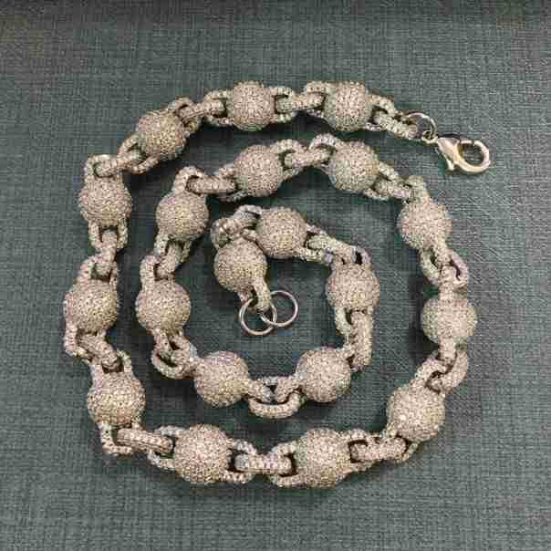 mens gold 5A Zirconia Ball chain necklace