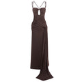 Dress Sexy Slim Fit Maxi Dress Backless Brown Pleating Ribbon Dress