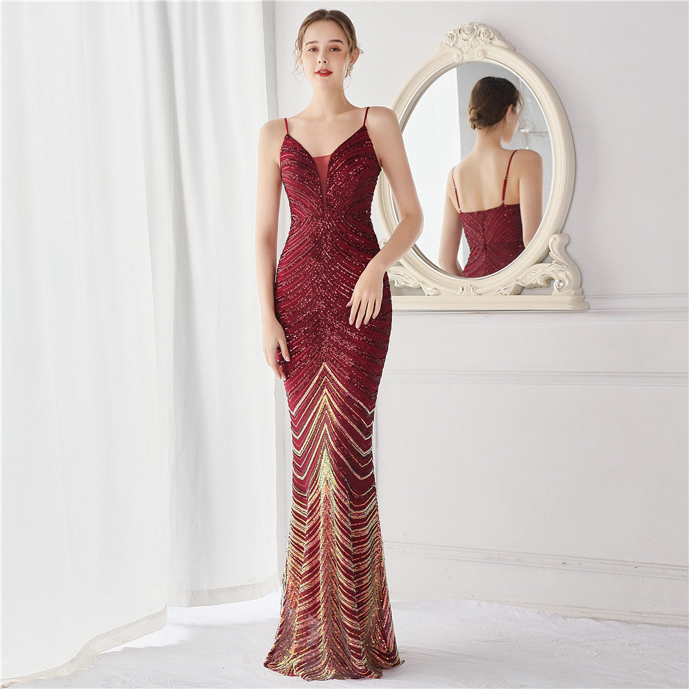 Positioning Floral Dream Socialite Gathering Party Evening Dress Sexy Long Slimming Toast Dress Bride