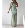 Autumn Winter Hollow Out Cutout out One Shoulder Ruffled Mesh Dress