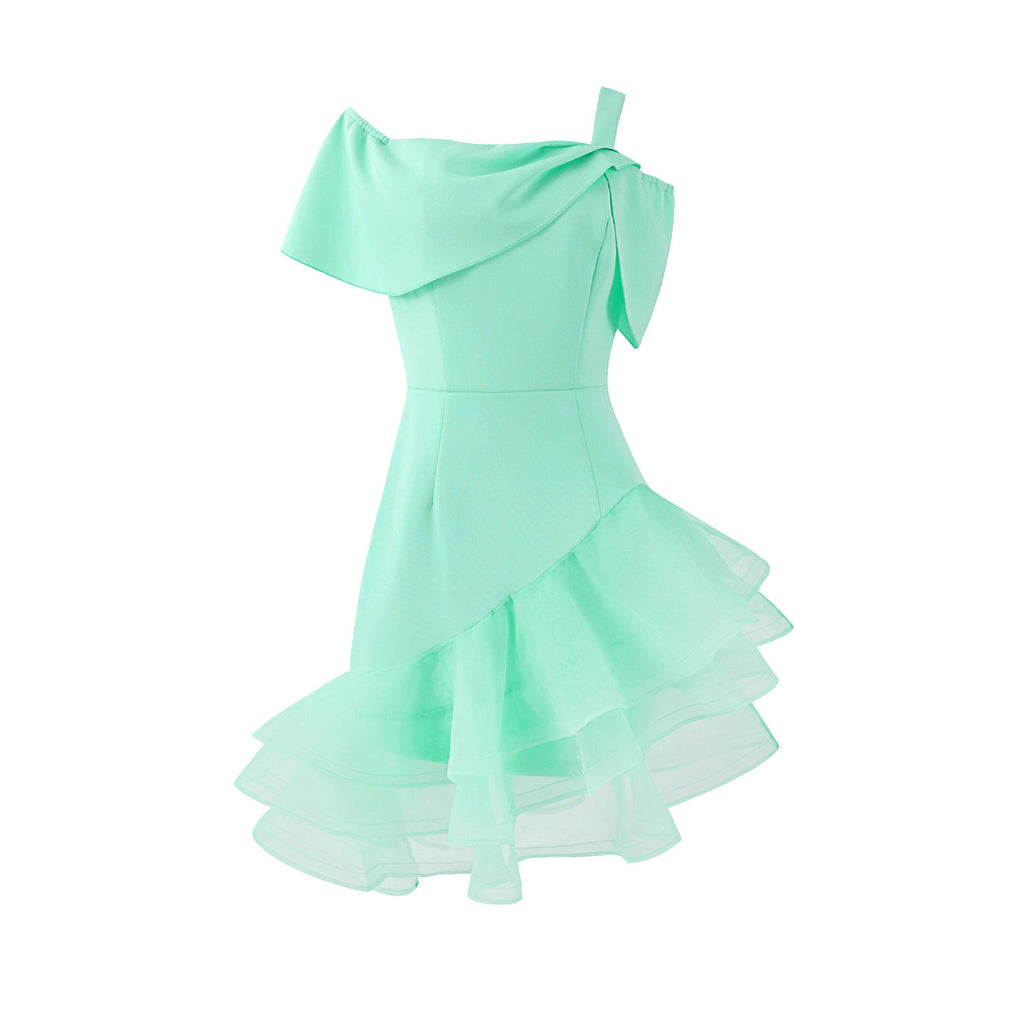 Sexy One Shoulder Irregular Asymmetric Hip Wrapped Dress Bowknot off the Shoulder Waist Party Bridesmaid Dress