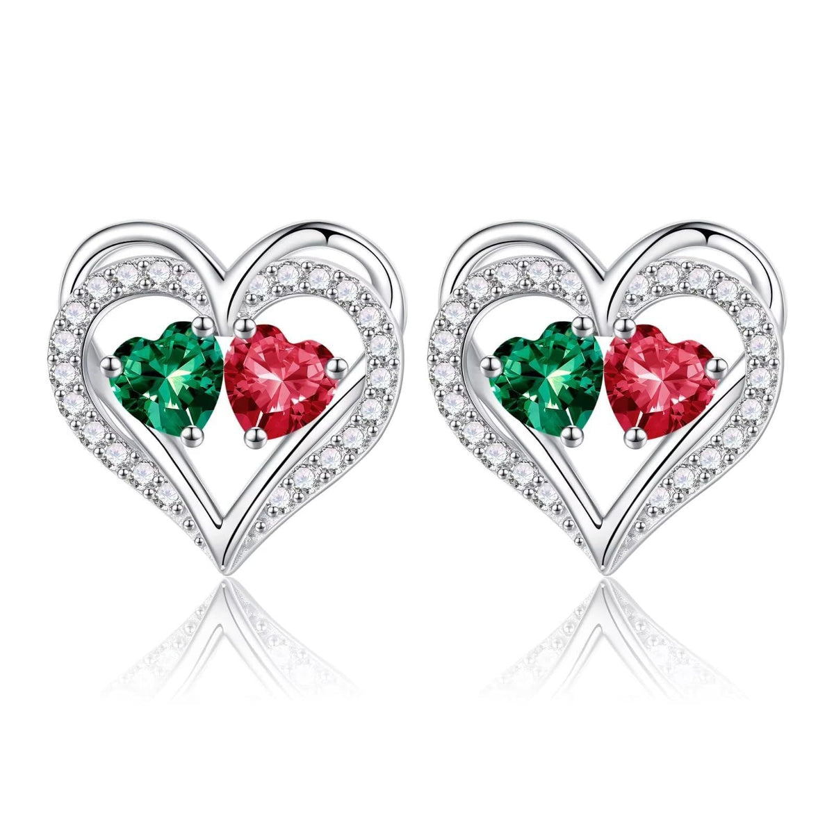 Sterling Silver Birthstone Heart Earrings