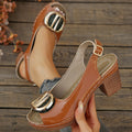 Metal Buckle Peep Toe High Heeled Sandals Women Thick Heel Lightweight Patent Leather Sandals