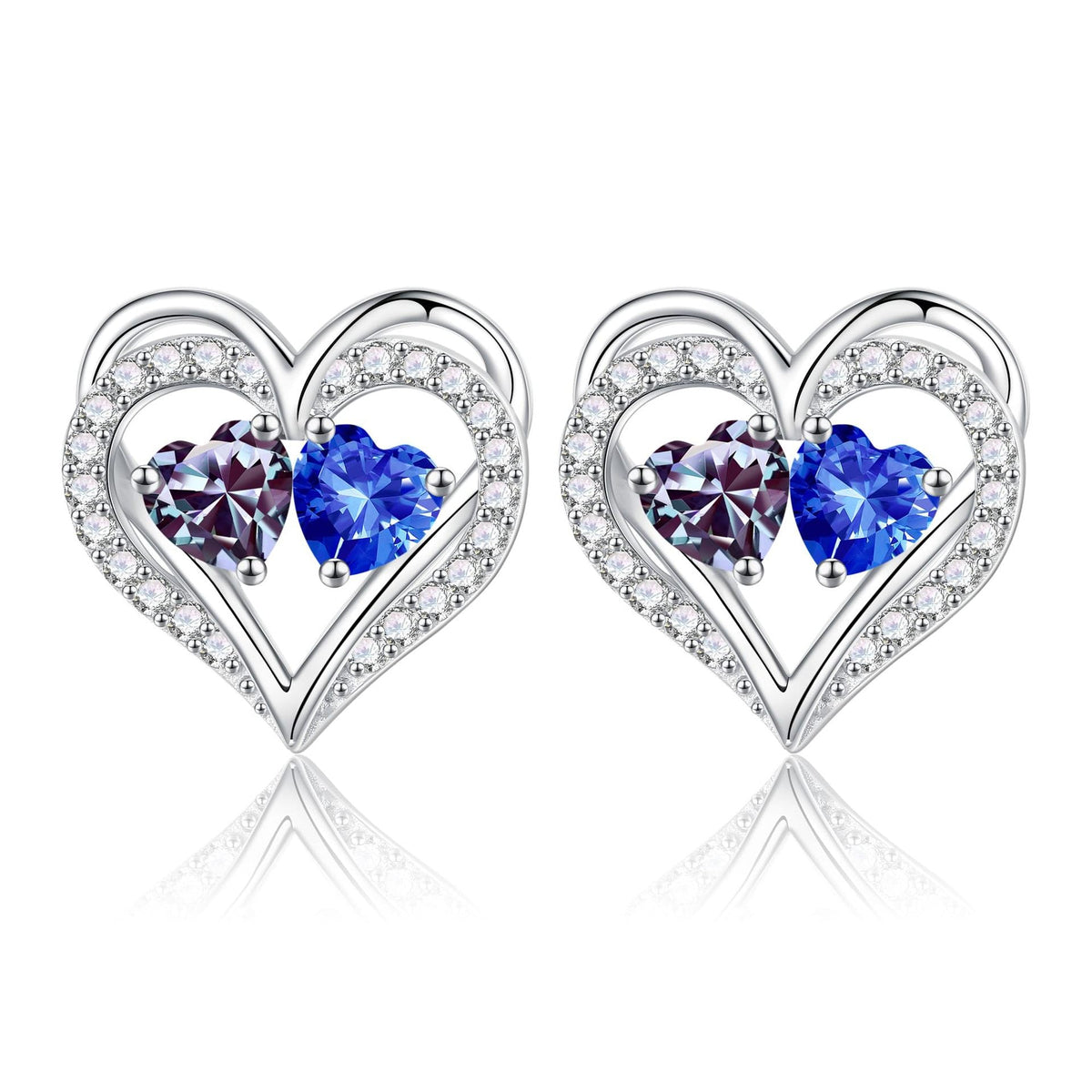 Sterling Silver Birthstone Heart Earrings