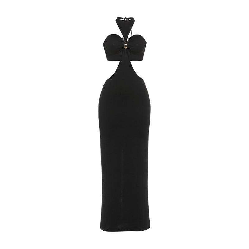 Autumn Women Clothing Sexy Tube Top Halter Lace up Backless Slit Dress