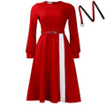 Women Clothing Long Sleeve round Neck Solid Color High Waist Elegant Spliced African Dress