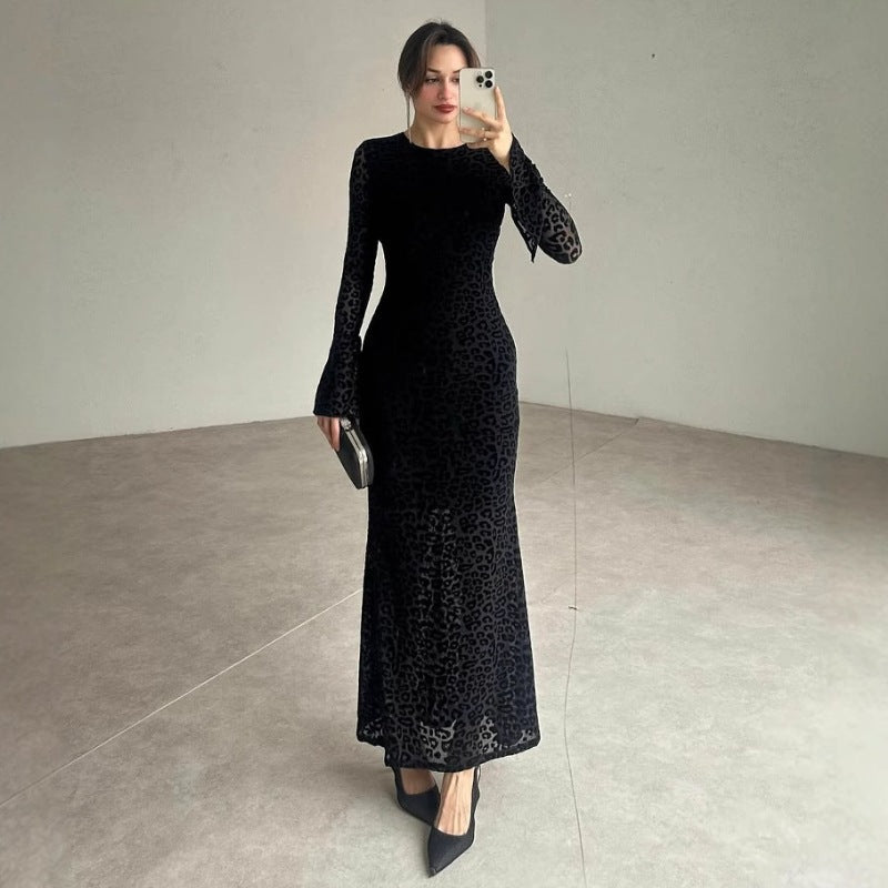 Women Clothing round Neck Lace See through Sexy Backless Slim Fit Dress