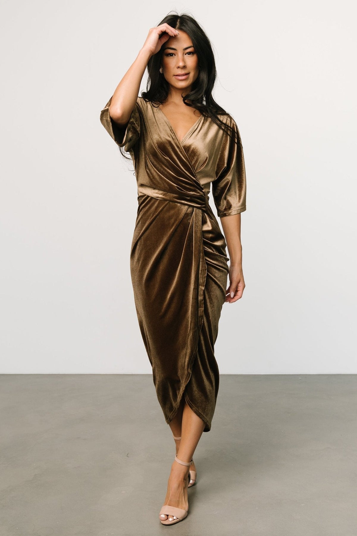 Pleuche Dress V neck Sexy Asymmetric Dress Evening Dress