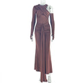 Solid Color Design Women Pleated One Shoulder Hip Dress Lace up Cutout round Neck Length Dress