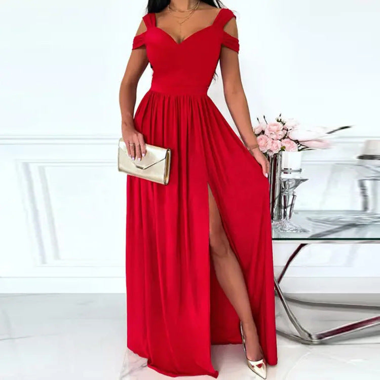 Women Clothing Maxi Dress Printed V neck Elegance Sleeveless Sexy Slit Dress
