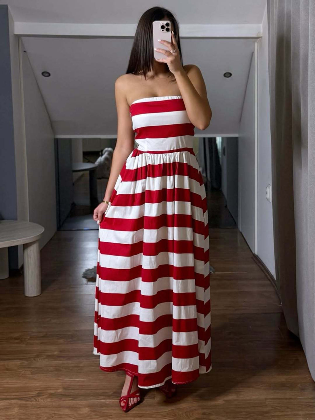Women Dress Striped Print Wrapped Chest Swing Sexy Vacation Maxi Dress