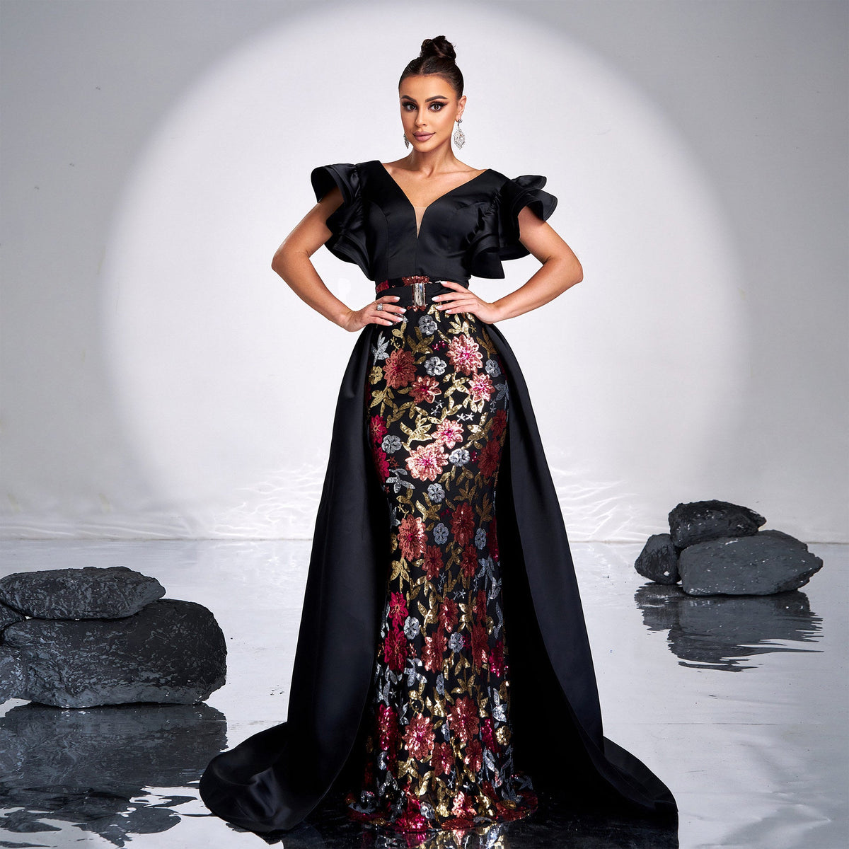 Women Clothing Advanced Sleeveless V neck Slim Fit Sheath Sequined Cocktail Fishtail Evening Dress Dress