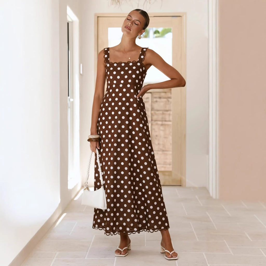 Summer Dress Polka Dot Print French a Hem Lace Dress