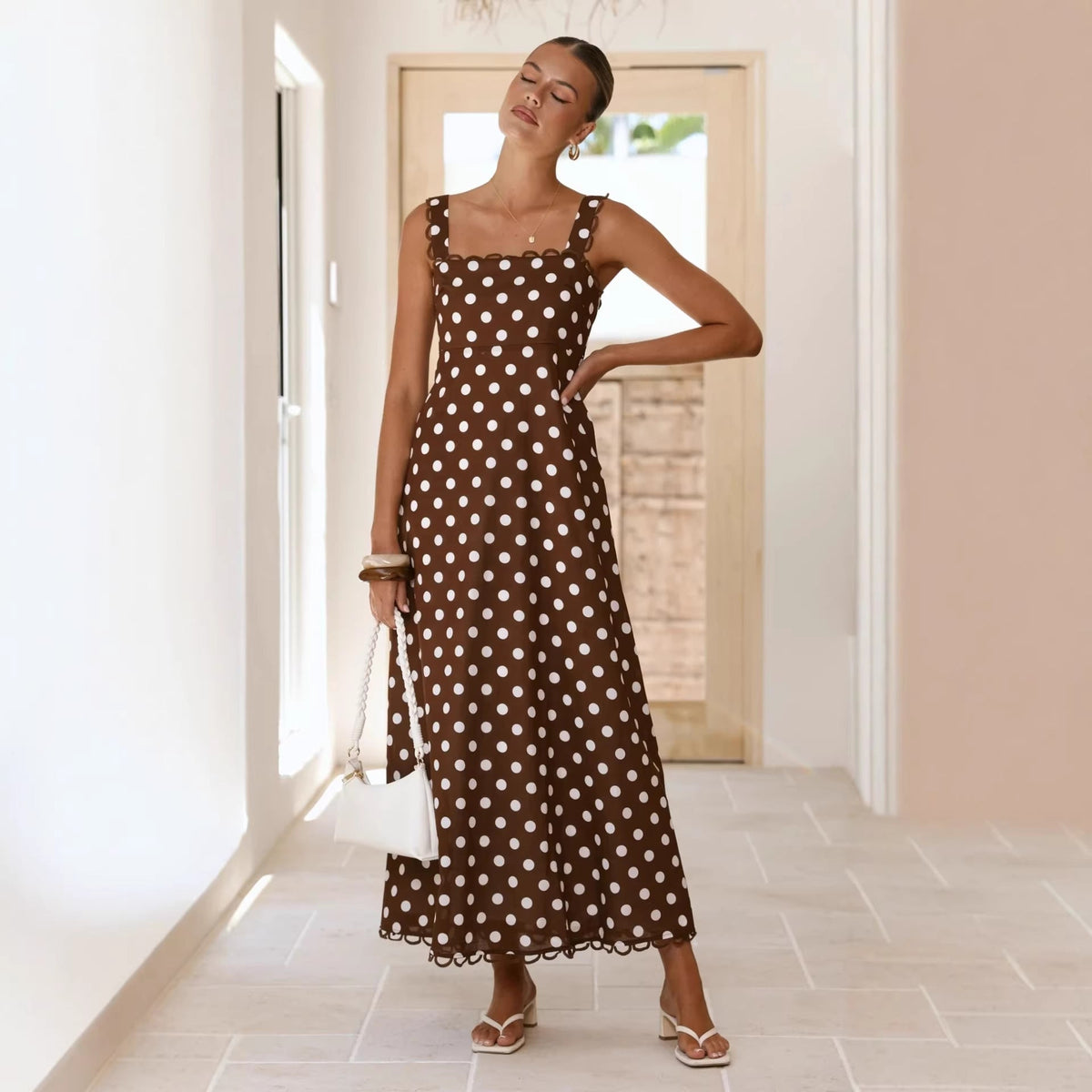 Summer Dress Polka Dot Print French a Hem Lace Dress