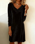 Pleuche Dress Women Autumn Winter Elegant Swing Collar Slim Fit Elegant Velvet Midi Dress