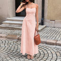 Women Clothing Summer French Vacation Jacquard Strap Waist Dress