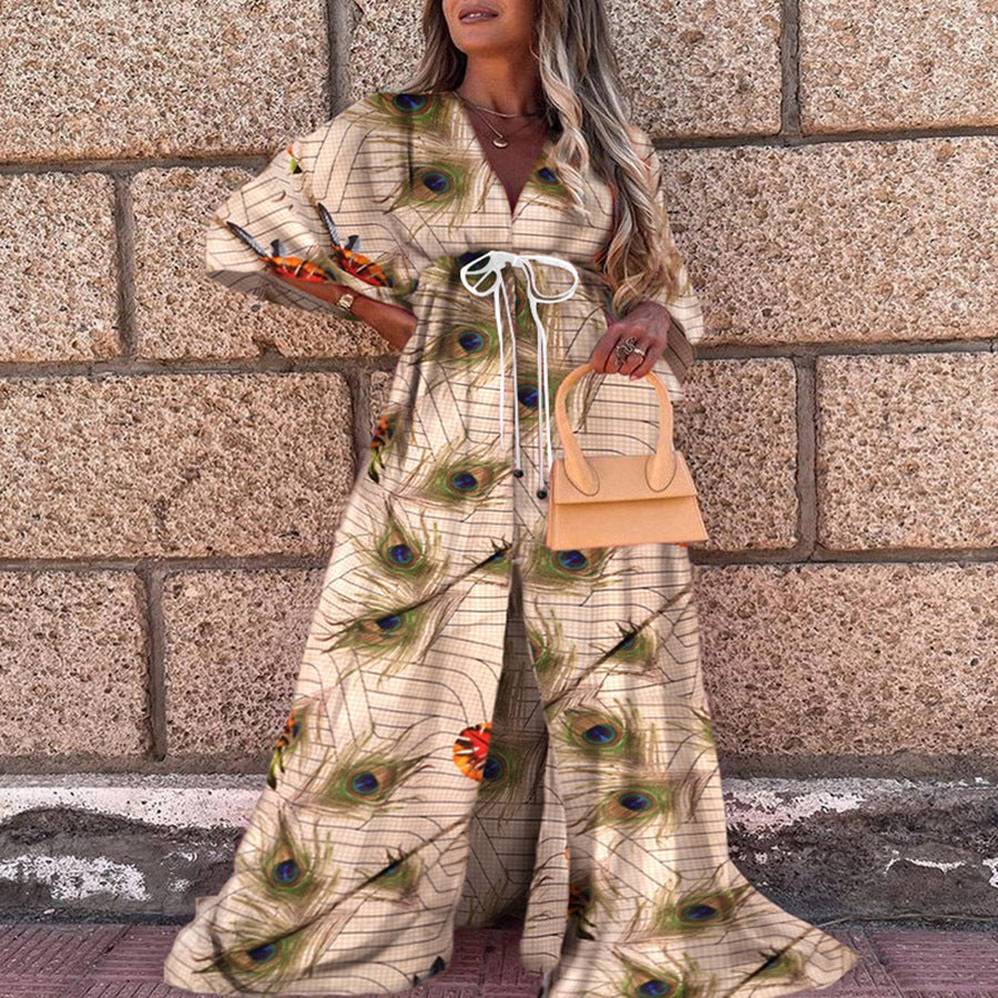 Women Clothing Spring Summer Casual Vacation V neck Printed Dress