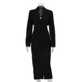 Hollow Out Cutout out Cropped Design High Sense Business Dress Office Single Breasted Long Sleeve Hip