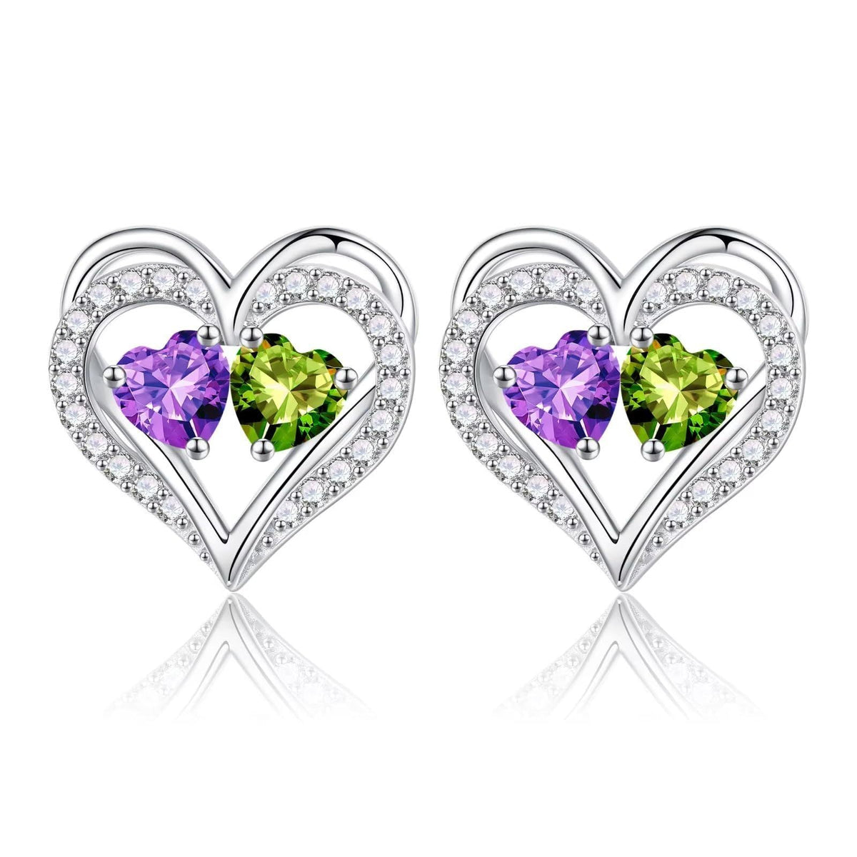 Sterling Silver Birthstone Heart Earrings