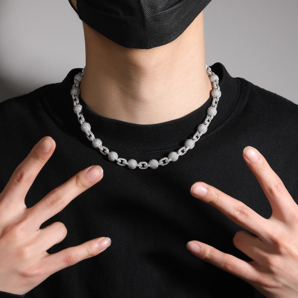 mens gold 5A Zirconia Ball chain necklace