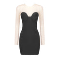 Summer Black Particle Diamond Mesh Stitching Bandage Elastic Dress Women Clothing