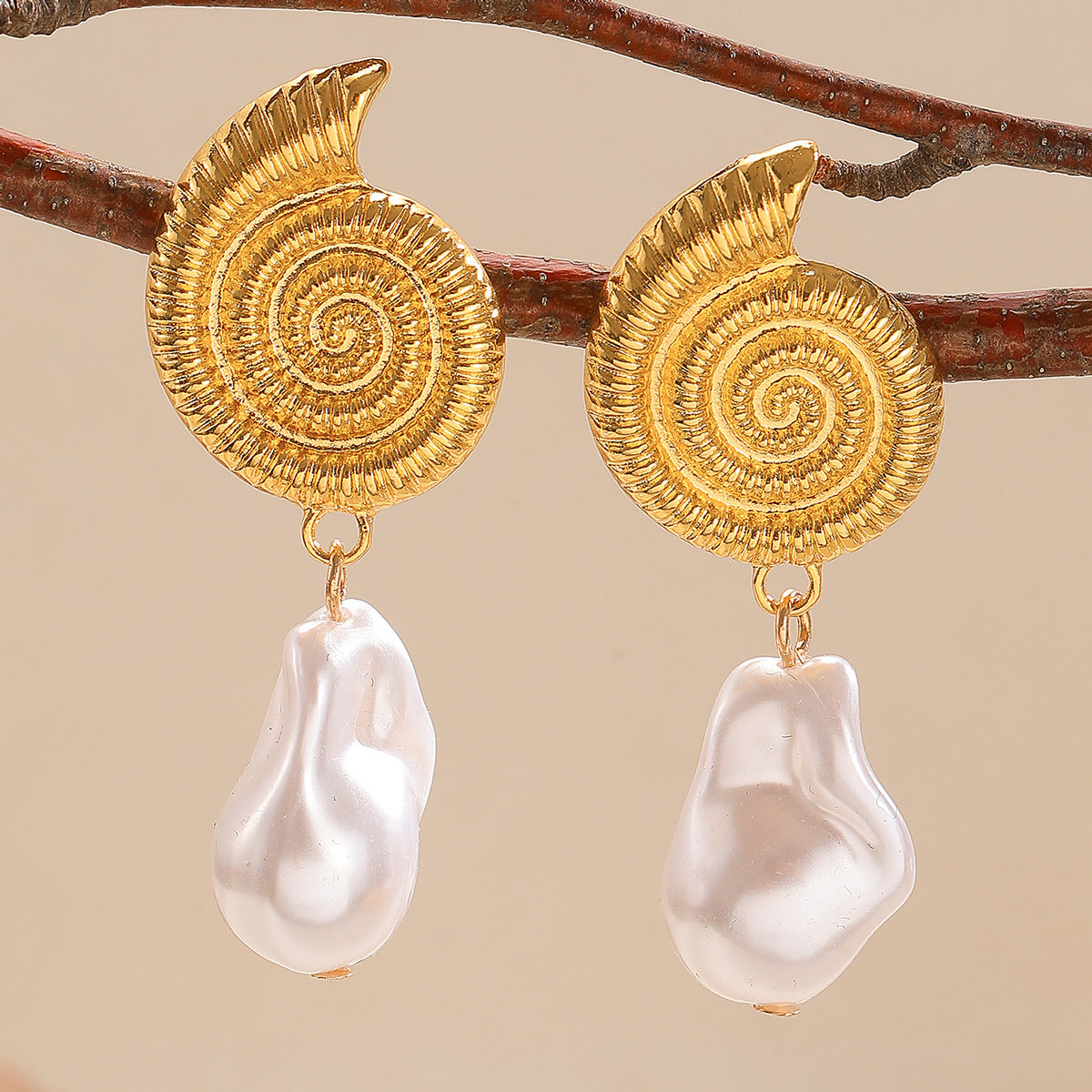 Baroque Irregular Pearl Conch Earrings Art Vintage Handmade Personality Jewelry