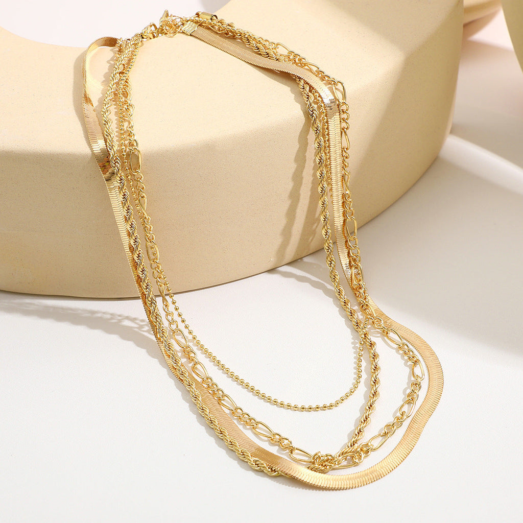 5-in-1 Layered Gold Necklace Set - Tarnish-Free 14k Gold Plated Chunky Chain Stack for Women