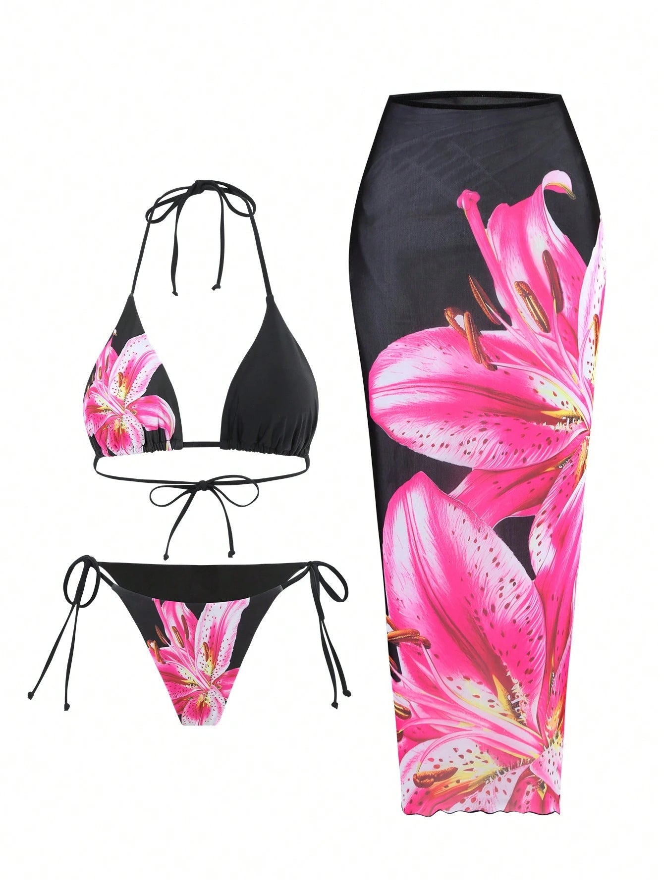 Bikini Cover Up Sexy Lily Printed Swimsuit Three Piece Set