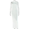 Solid Color Women Waist Slimming Hip Dress Diagonal Collar Sleeveless Asymmetric Maxi Dress