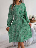 Spring Summer Casual Long Sleeved Floral Large Hem Pleated Women Clothing