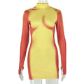 Color Matching Slimming Women Long Sleeve Sexy Hip Dress High Collar Sleeveless Short Special Dress Tide