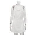 Women Clothing Satin Draping Dress Sexy Backless Halter Lace up A line Dress