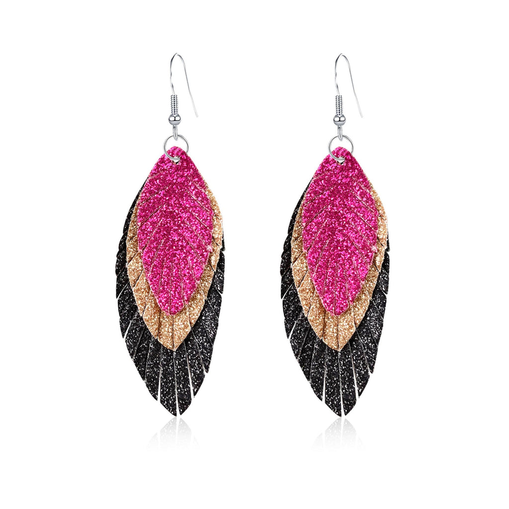 Bohemian Geometric Drop Earrings - Lightweight Feather, Leaf & Multi-Color Fringe Triple Tassel Dangles