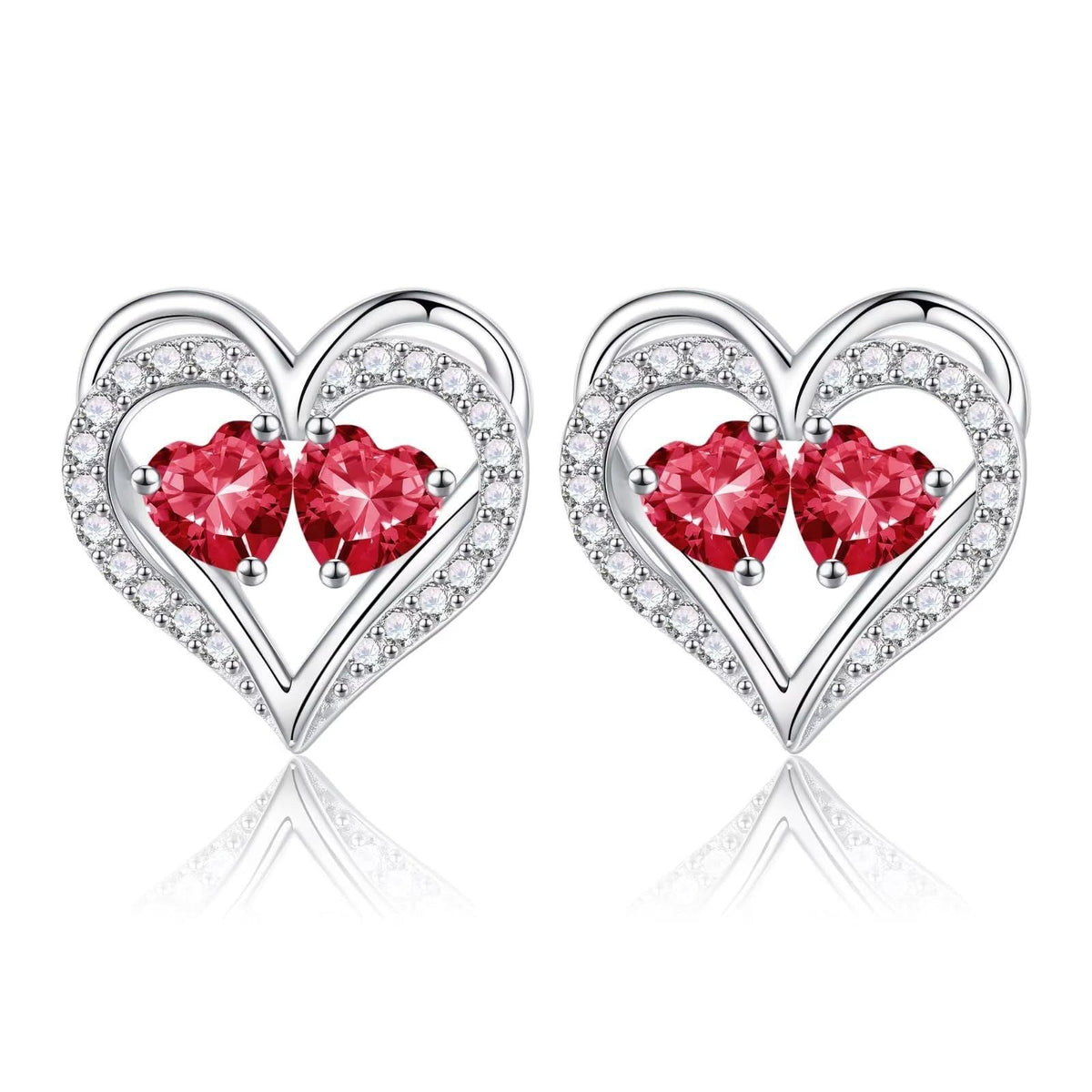 Sterling Silver Birthstone Heart Earrings