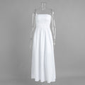 Purified Cotton Tube Top Dress Summer Vacation off the Shoulder Pleated High Waist Maxi Dress