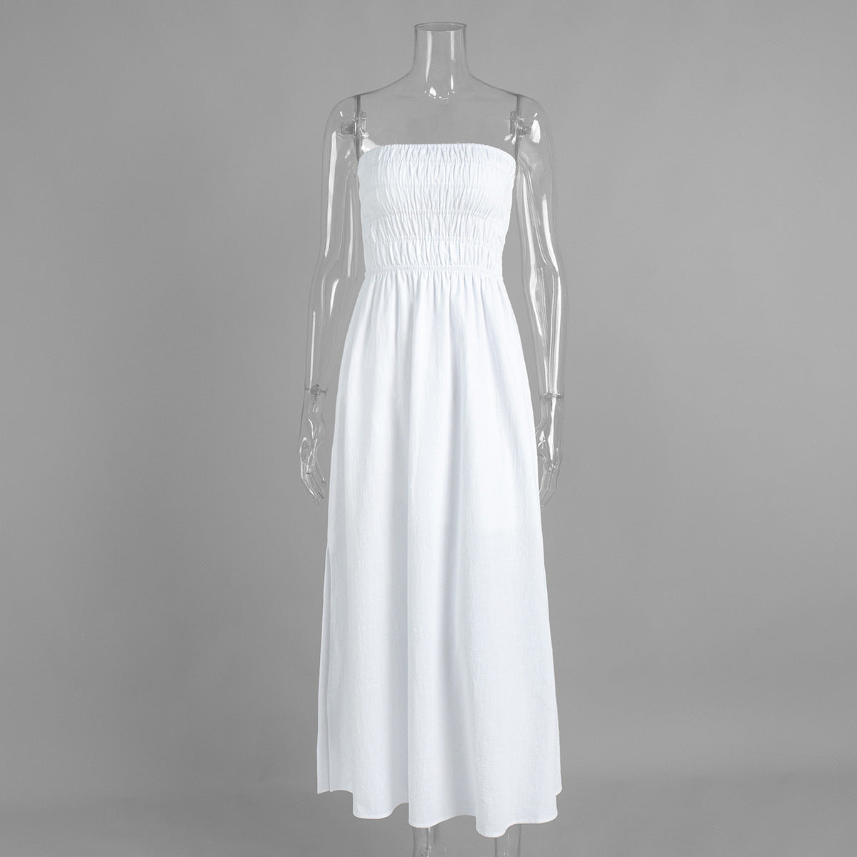 Purified Cotton Tube Top Dress Summer Vacation off the Shoulder Pleated High Waist Maxi Dress