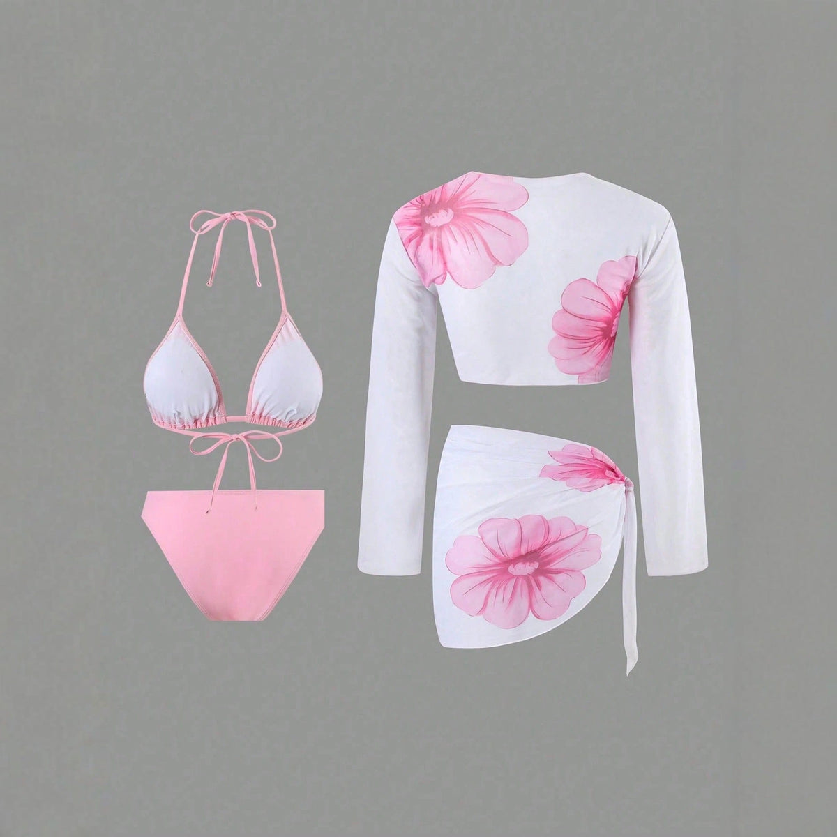 Long Sleeve Apron Women's Swimsuit Printed Bikini 4